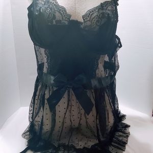 Black See Thru Teddy with satin bows 3xL